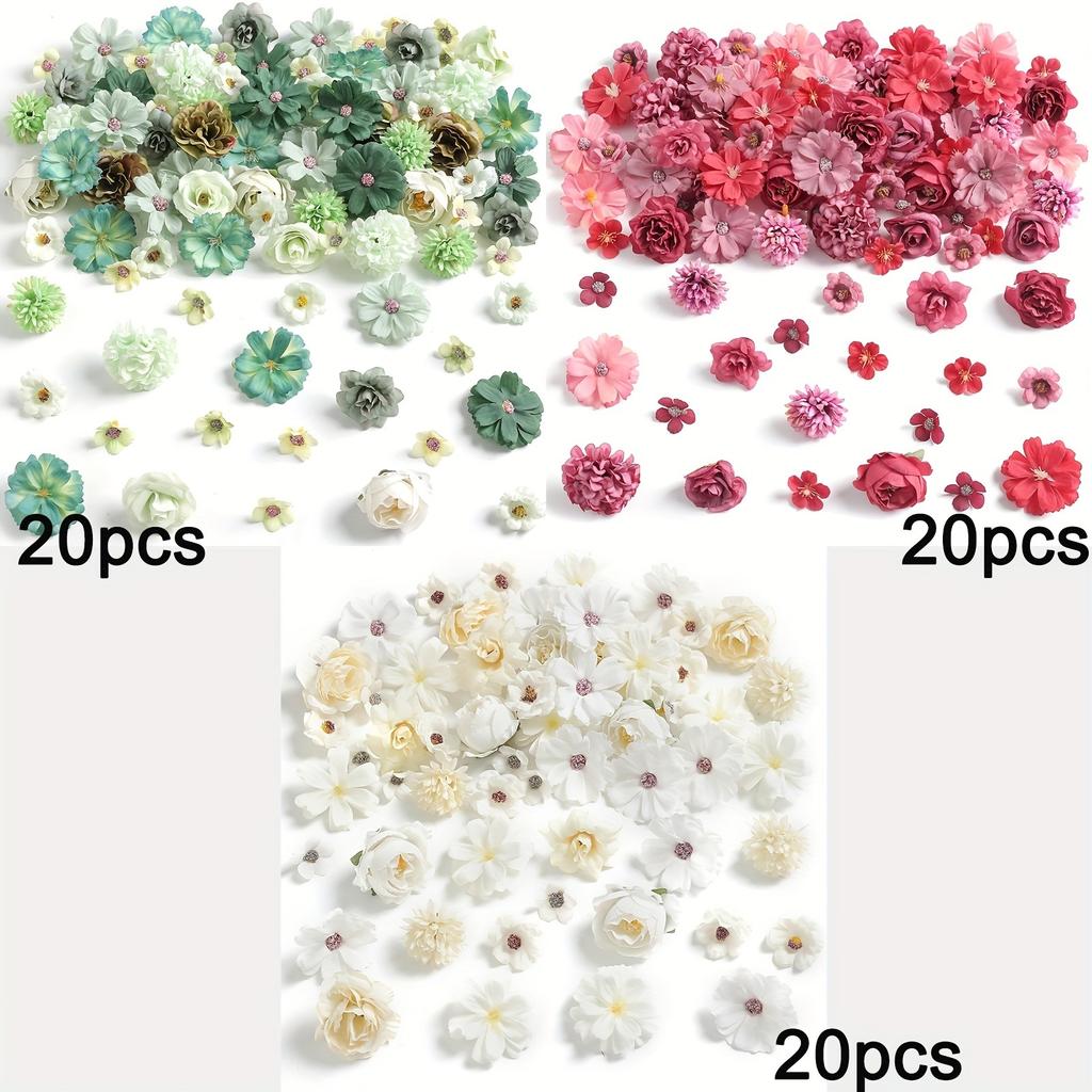 60Pcs Mix Artificial Flowers Head Silk Rose Fake Flowers for Home Room Decor Wedding Decoration Craft Gifts Wreath Accessories