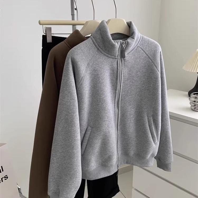 Thickened Velvet Sweatshirt Jacket Zipper Collar Warm Casual Autumn Winter Commute Women's