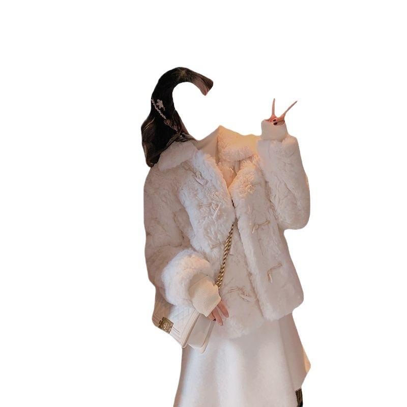 New lamb wool coat women's short thick winter small soft girl plush imitation fur loose