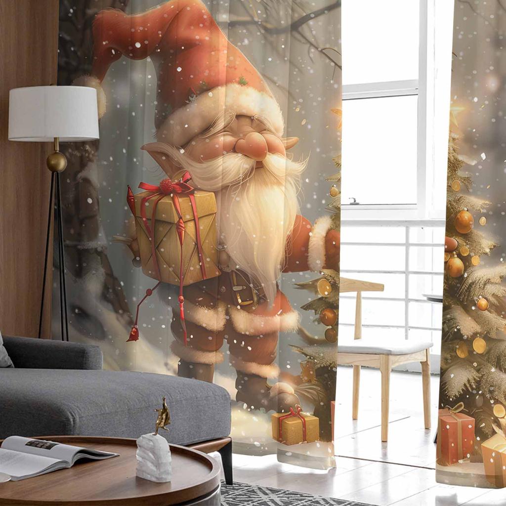 Christmas Dwarf Forest Snow Scene Cartoon Curtains For Living Room Bedroom Home Decoration Window Voile Tulle Curtain Drapes