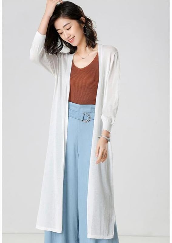 SARADEMUNT Long Knit UV Air Conditioning Solid Perfect for Office Women's Cardigan, Protection, Protection, Slit, Slimming, Stylish, Lightweight, 3/4