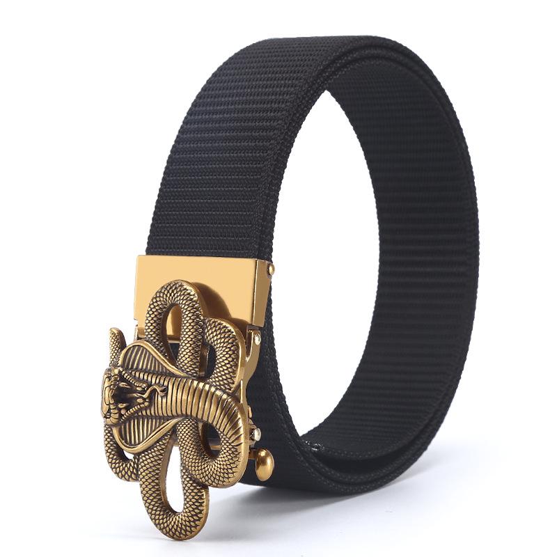Men's Nylon Outdoor Sports Belt with Bronze and Automatic Alloy Buckles