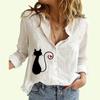Women Lapel Neck Fashion Shirt Spring&Autumn Cotton Linen Top Ladies Casual Summer Print Blouse
