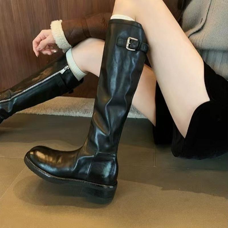 Chaussures de Luxe pour Femmes Marque Cuir Véritable Semelles Épaisses Bottes de Chevalier Bottes Hautes pour Femmes Chaussures pour Femmes Chaussures Zapatos De Mujer