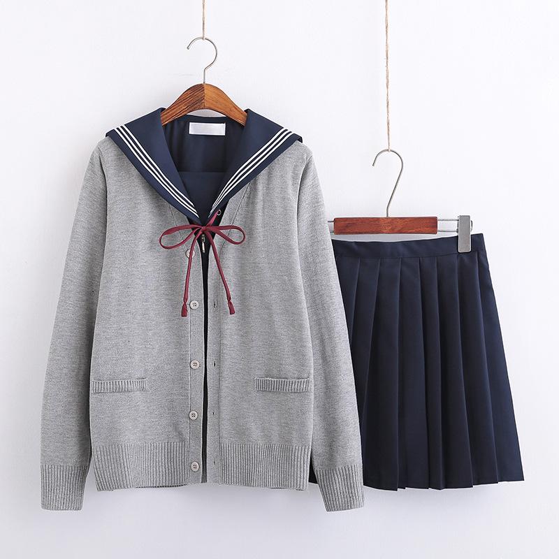 Plus Size Dark Navy Japanese JK Uniform Skirt with Kansai Collar - Soft Girl Bad Girl Sailor School Outfit