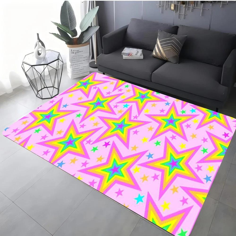 Modern Star Heart Print Rug For Living Room Sofa Bedroom Floor Non-Slip Cozy Home Decor Gift
