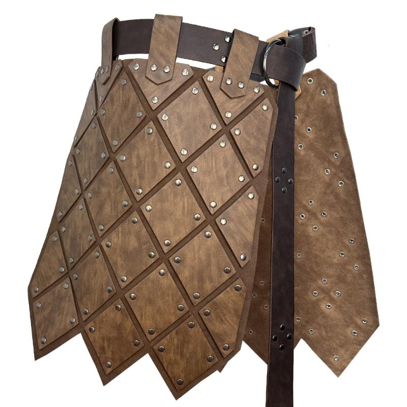 Retro Skirt Armors with Adjustable Belt Double Sides Waist Armors Medieval PU Leather Thigh Armors
