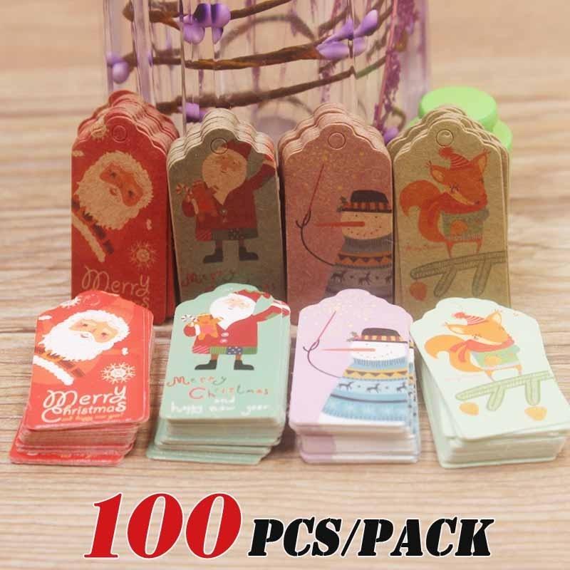 100PC//lot kraft printed merry christmas Gift Tags For Cake Party Label tag EW
