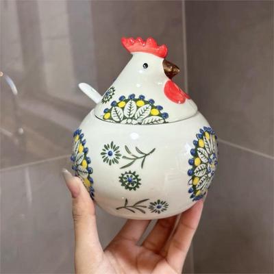 Rooster Ceramic Seasoning Jar Set - Chinese Style Sauce, Vinegar, Oil & Salt Storage