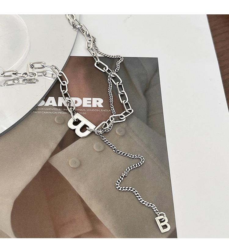 Yinruitai 925 Sterling Silver 'B' Vintage Thai Necklace with Tassel Clavicle Chain - Women's Versatile and Stylish Accessory