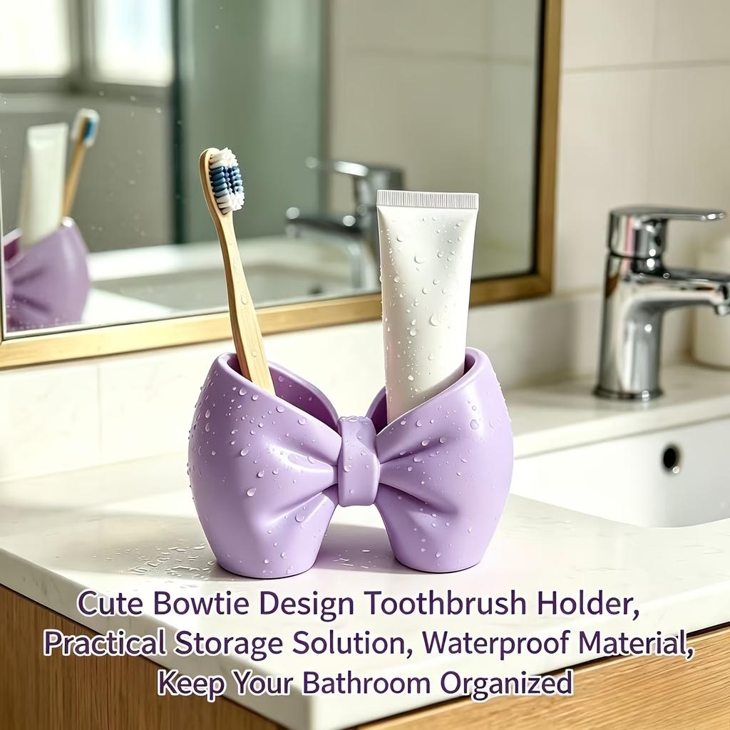 Bow Shaped Toothbrush Holder Plastic Countertop Organizer No Drill Bathroom Storage Stand for Family
