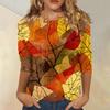 Women's Fashion 3/4 Sleeve Round Neck Top with Maple Leaf Print for Casual Wear