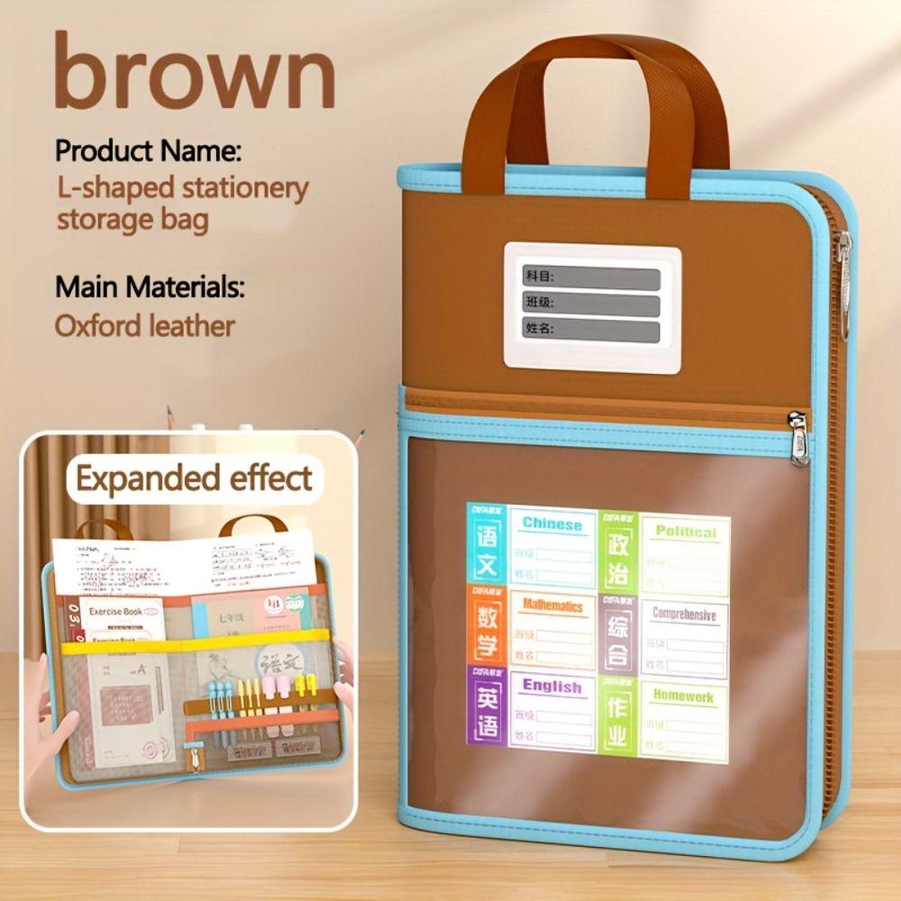 L-shaped A4 File Bag Large Opening Large-capacity Stationery Storage Bag Transparent Zipper Closure Mesh Folder Bag Test Paper