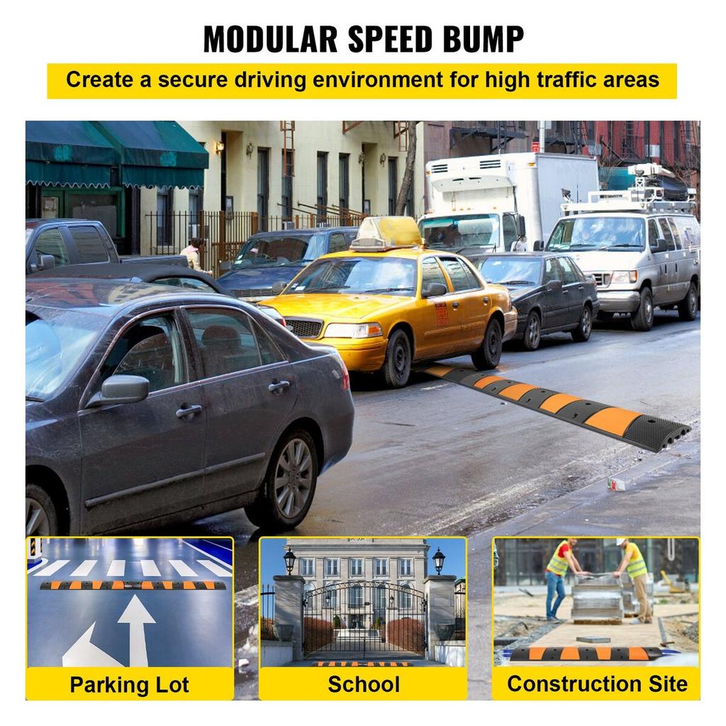 Rubber Speed Control Hump, Dual Channel, 2 Units, 72.8" Length, Supports Up to 22000 LBS, Dimensions 72.8 x 12.2 x 2.2, Suitable for Asphalt,
