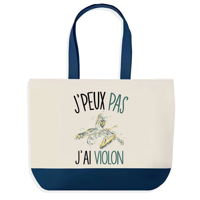 Sac shopping - PLANETEE - J'peux pas Violon - fond bleu - coton - 40 x 45 cm