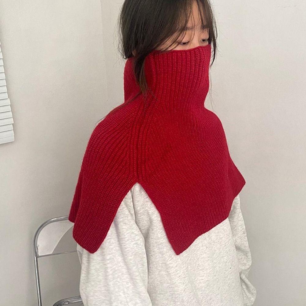 Decoration Accessories High Collar Solid Color Wraps Female Wool Scarf Knitted Shawl Knitted Cape