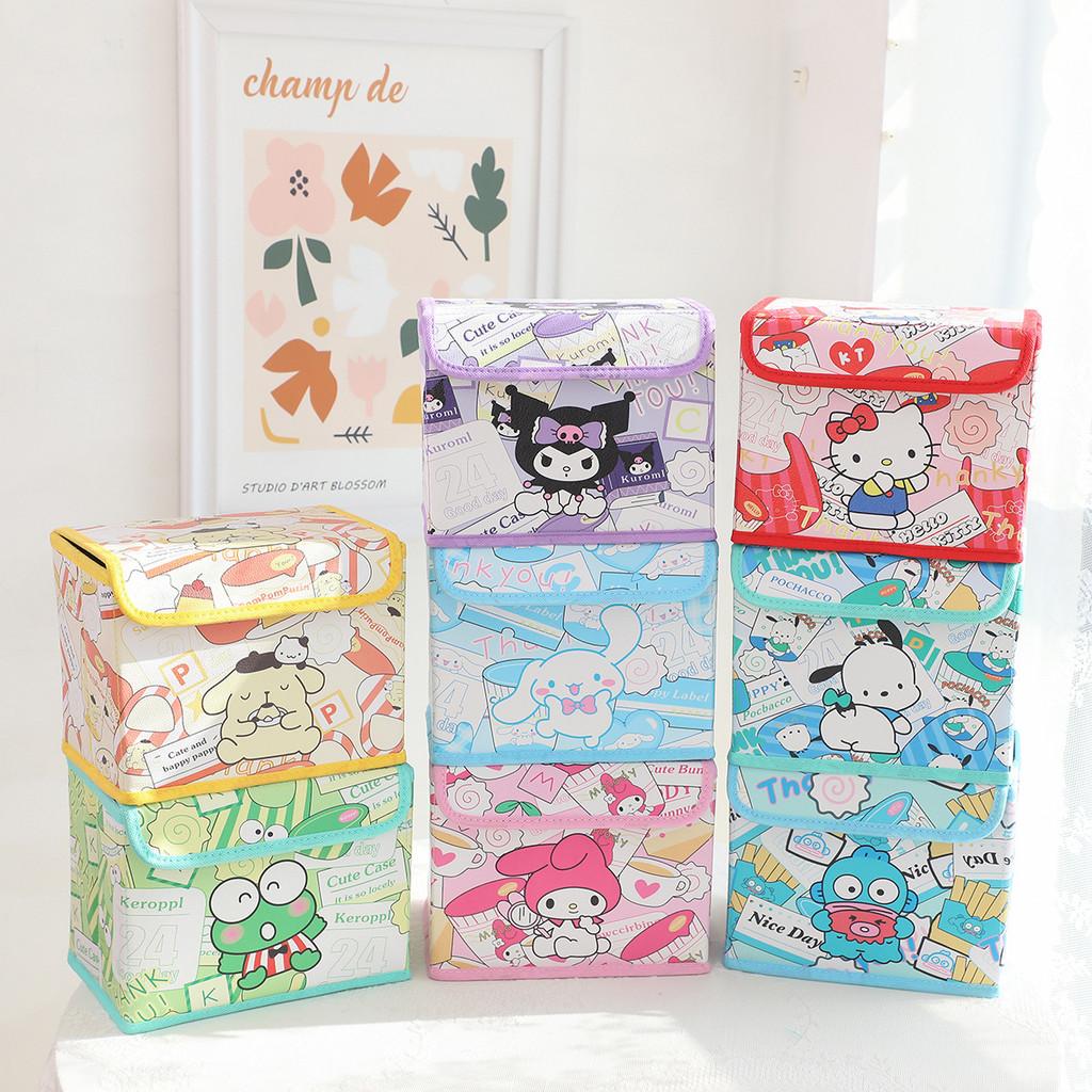 Hello Kitty Kuromi Cinnamoroll Melody Grid Pattern Foldable Flip Storage Box For Bedroom And Study