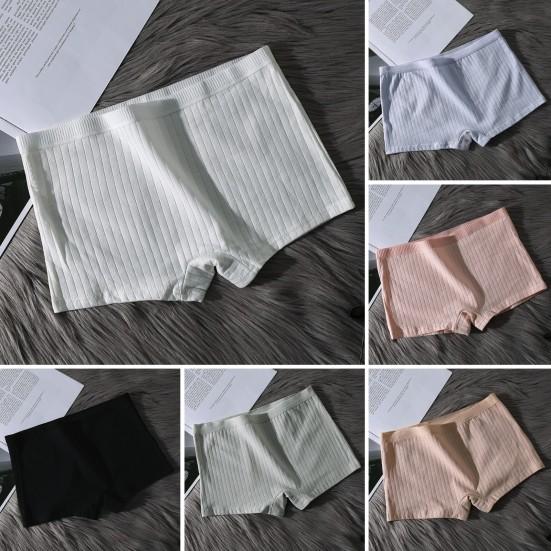 Women Underpants Seamless Mid Waist Cotton Solid Color Stretchy Boxers Anti-exposure Moisture-wicking Briefs Daily Wear