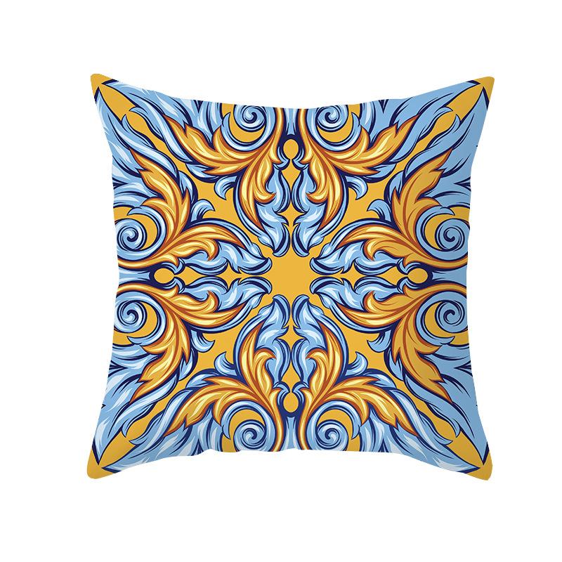 Shopee Printed Throw Pillow Cover Yellow and Blue Geometric Mid-century Retro Abstract Throw Pillow Home Sofa Cushion Cover