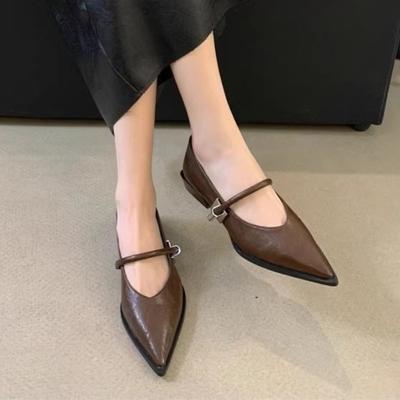 Damskie Szpiczaste Buty Mary Jane Jesień Nowe Płytkie Metalowa Klamra Jednorzędowa Klamra Wygodne Pojedyncze Buty