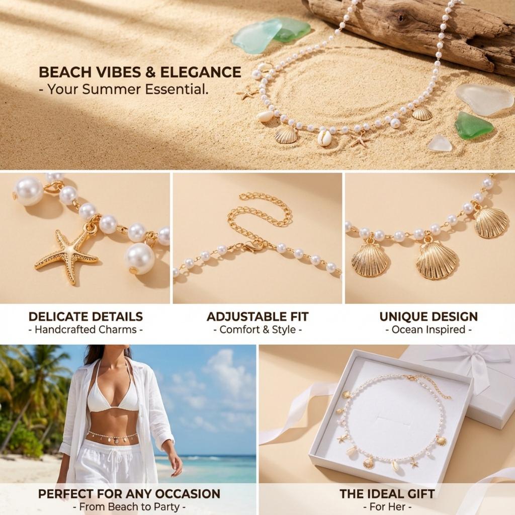 Metal Starfish Shell Imitation Pearl Waist Chain For Women Men Beach Fashion Summer Vacation Sea Star Belly Chain Body Jewelry