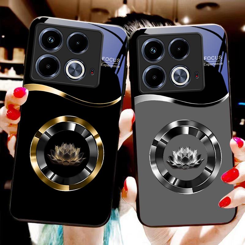 Kruh Lotus Biela Pre Infinix Note 40 4G 30i 12 G96 Smart 8 Hot 9 Play 10 11S 12 20i 50 Pro Plus 5G Puzdro na telefón z tvrdeného skla