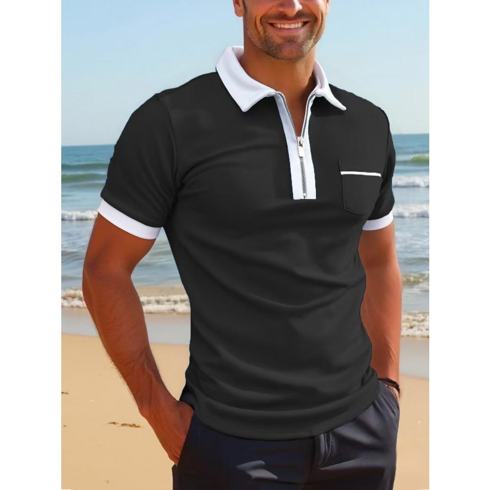 Men's European and American Pocket Fashion Casual Slim Fit Lapel New Polo Shirt
