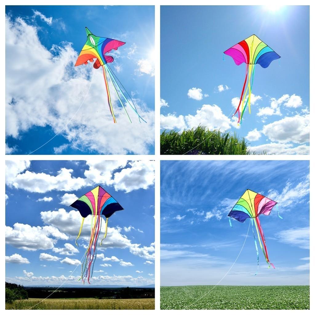 Kolorowy Tęczowy Trójkątny Kreskówkowy Dziecięcy Latawiec Z Długim Ogonem Dobry Do Latania Łatwy