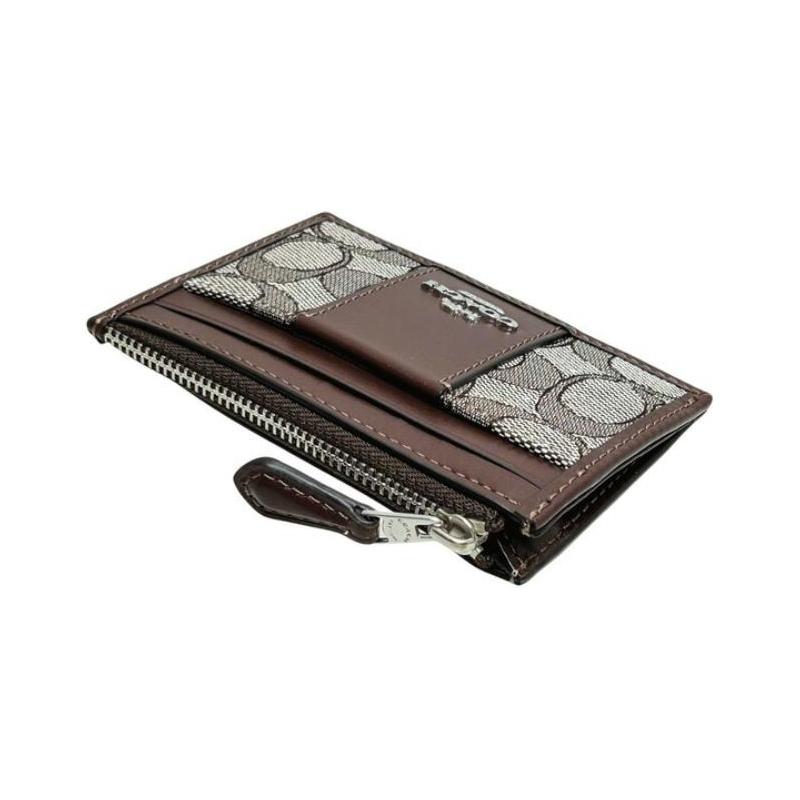 Coach Card Holder Skinny Id Case 11 Classic Presbyopia Logo Logo Zipper Closure Leather Wallet Regular Women's Silver and Oak Silver and Oak and Maple