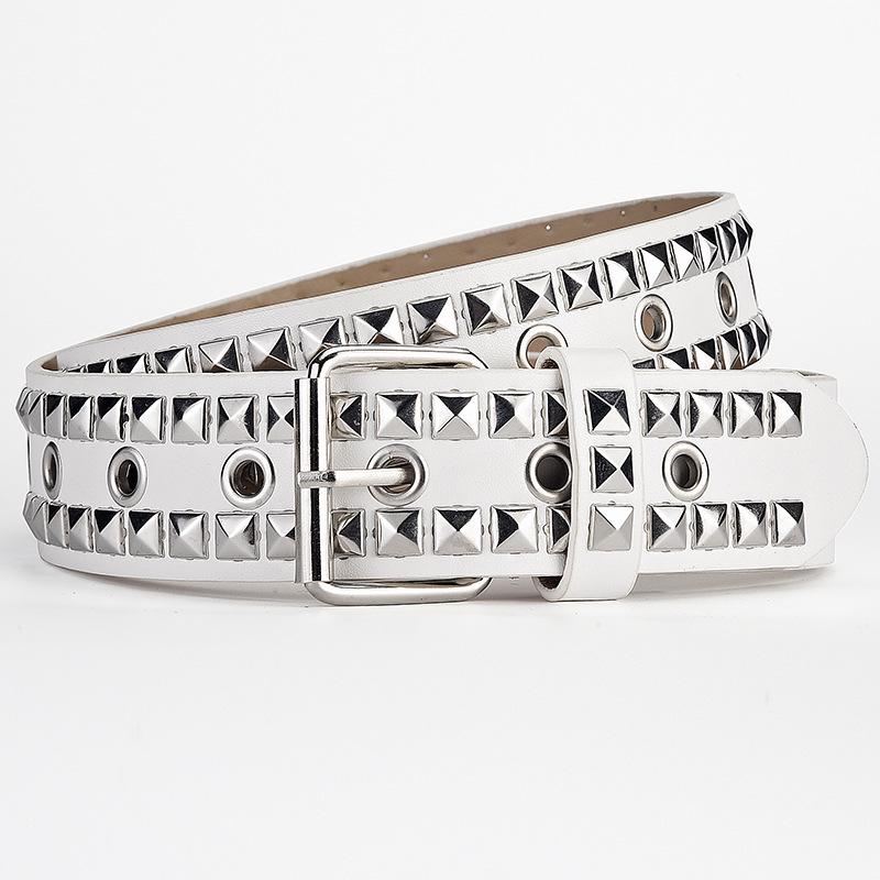 

Унисекс Квадратный Ремень из ПУ Кожи с Люверсами и Заклепками - Модные Аксессуары в Европейском и Американском Стиле 110x3.8 белый