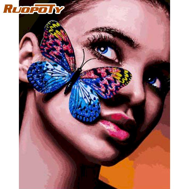 RUOPOTY Modern Lady Painting By Numbers Handmade Home Decoration Figure Picture Canvas Painting For Home Decor 40x50CM