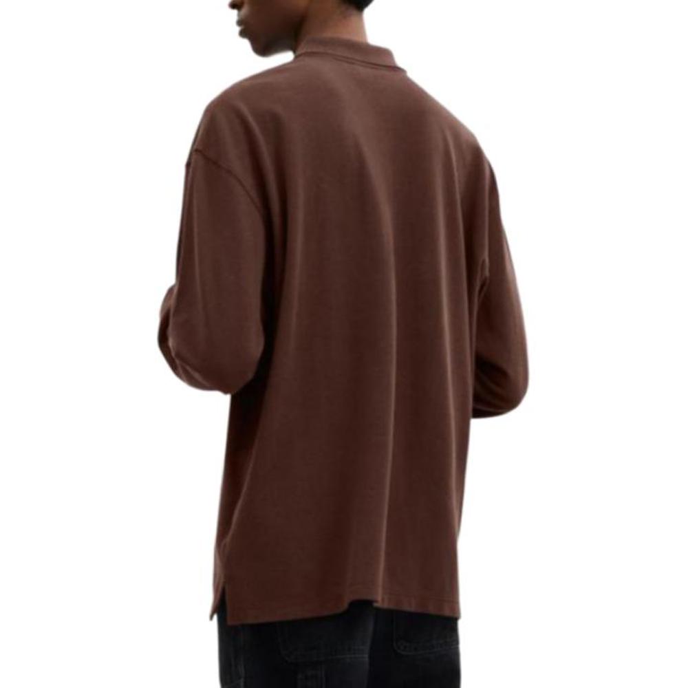 Coach FW25 Ribbed Cuff Long Sleeve Polo Shirt Men Tops CCQ18-BRN