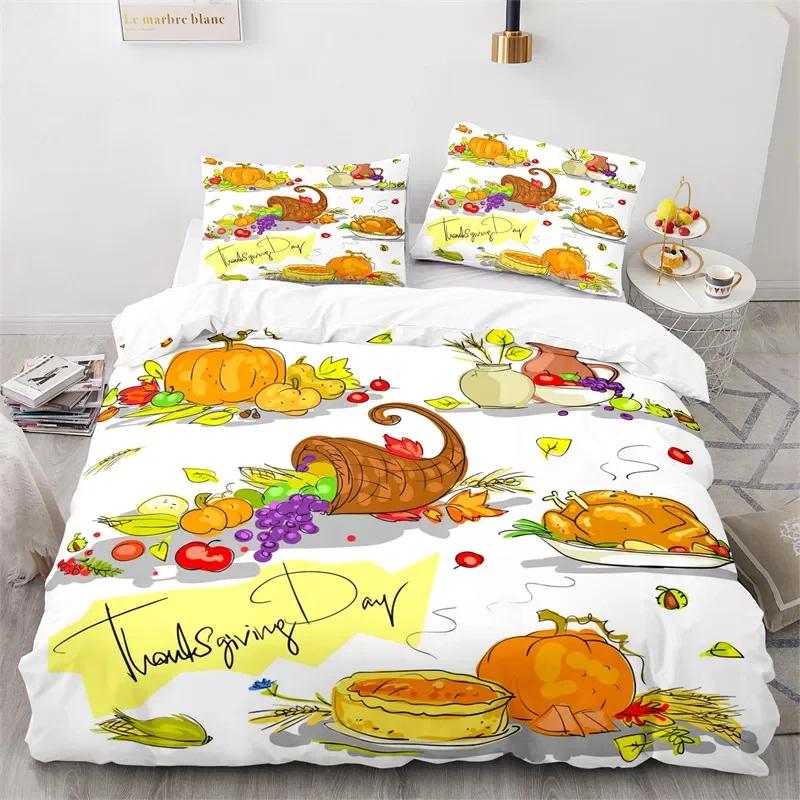 Comforter Thanksgiving Day Twin King Cartoon Pumpkin Turkey Bedding Set Microfiber Maple Leaves Comforter For Boys Teen