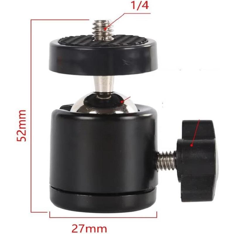 Mini Ball Head 1/4'' Screw Swivel Tripod Head Mount 360 Degree Rotating Base Adapter Ballhead for Camera Tripod Dash Cam Phone