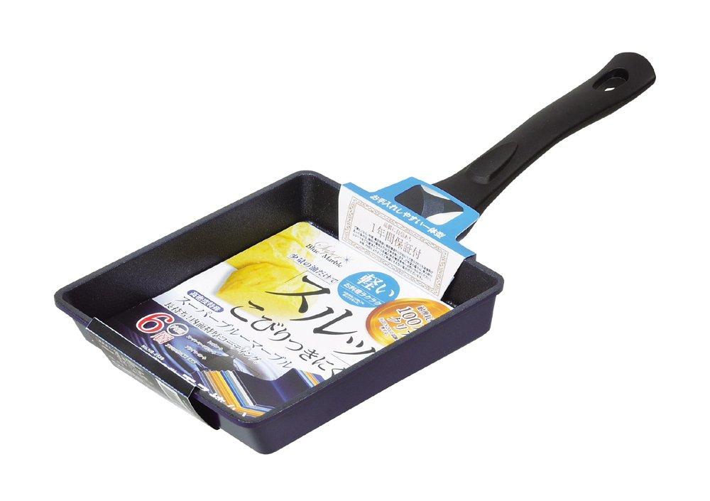 Pearl Metal Lightweight Omelet Frying Induction Super Blue Pan, Large, Compatible, Marble, HB-2539