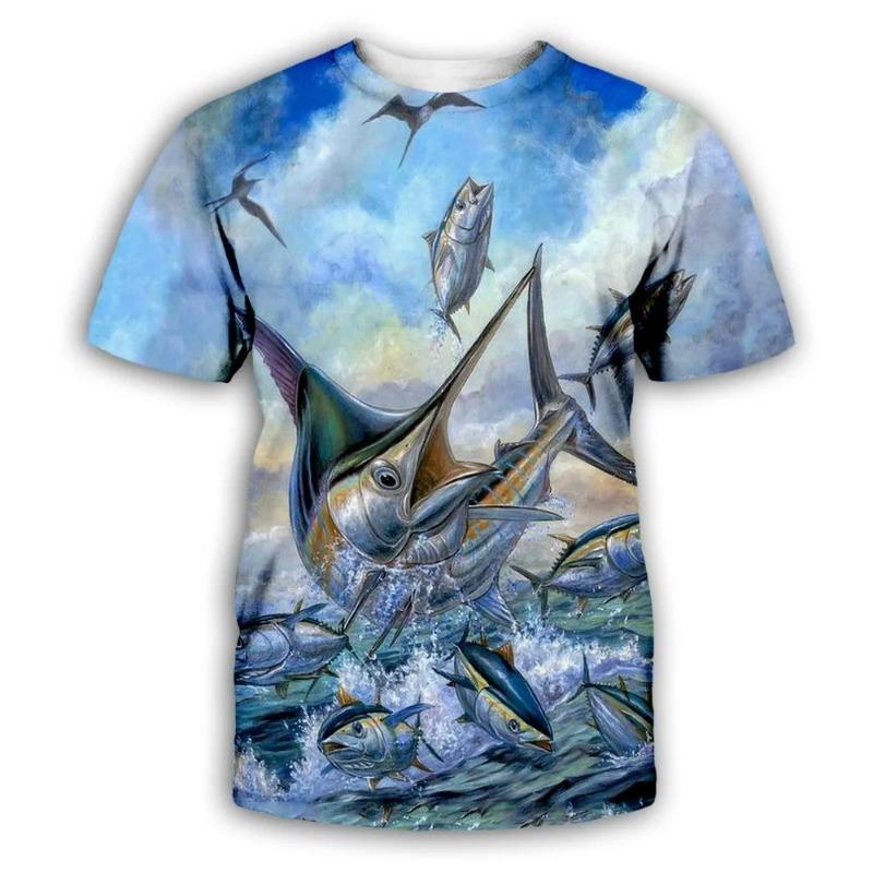 

2026 New Summer Men s T-shirt 3D Printed Deep Sea Fish Leisure Round Neck T-shirt Plus Size Fashion S