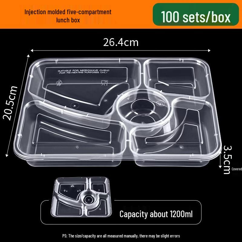 Disposable 6-Compartment Transparent Meal Prep Boxes