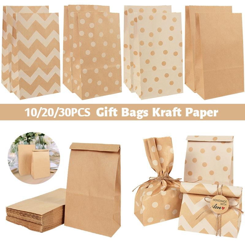 10/20/30Pcs Kraft Paper Gift Bags Candy Cookie Packaging Bags Wedding Birthday Party Decoration Supplies Baby Shower Christmas cm