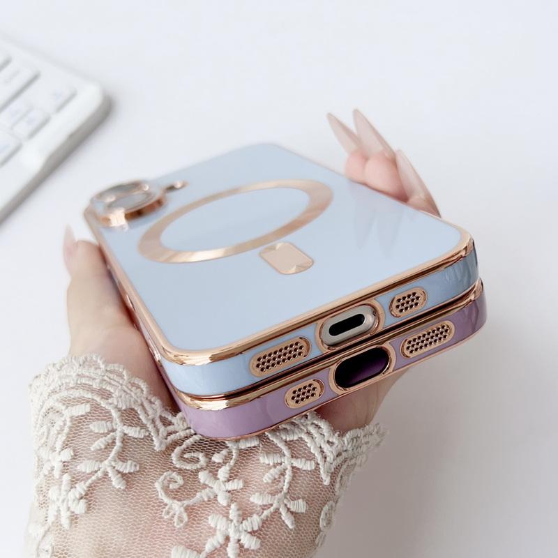 For iPhone 16 Pro 15 14 Plus 13 12 Pro Max 11 Electroplating with Lens Flims for Magsafe Magnetic Shockproof Soft Tpu Plain Color Slim Case Cover