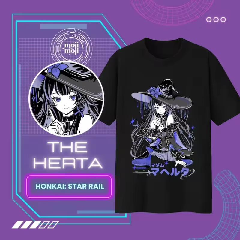Honkai Star Rail Herta Anime Graphic T‑Shirt Men Women Game Character Print Short Sleeve Tee Unisex Gamer Manga Streetwear Tops
