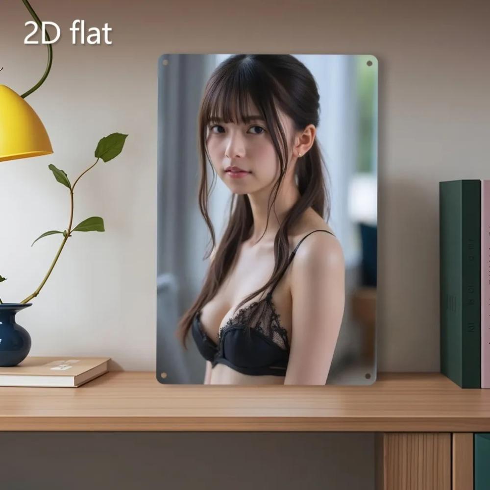 Vintage Metal Wall Art Decor 20x30cm Weatherproof Iron Sign Lingerie Portrait with Pre-Drilled Holes for Indoor Outdoor Home