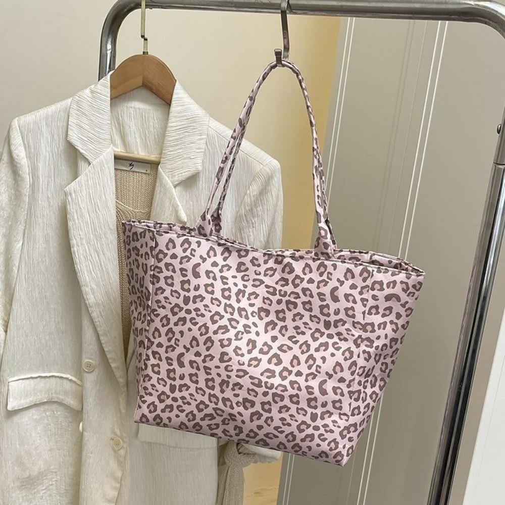 Pink Canvas Tote Bag Cloth Nylon Handbag Fashion Leopard Print Shoulder Bag Girl
