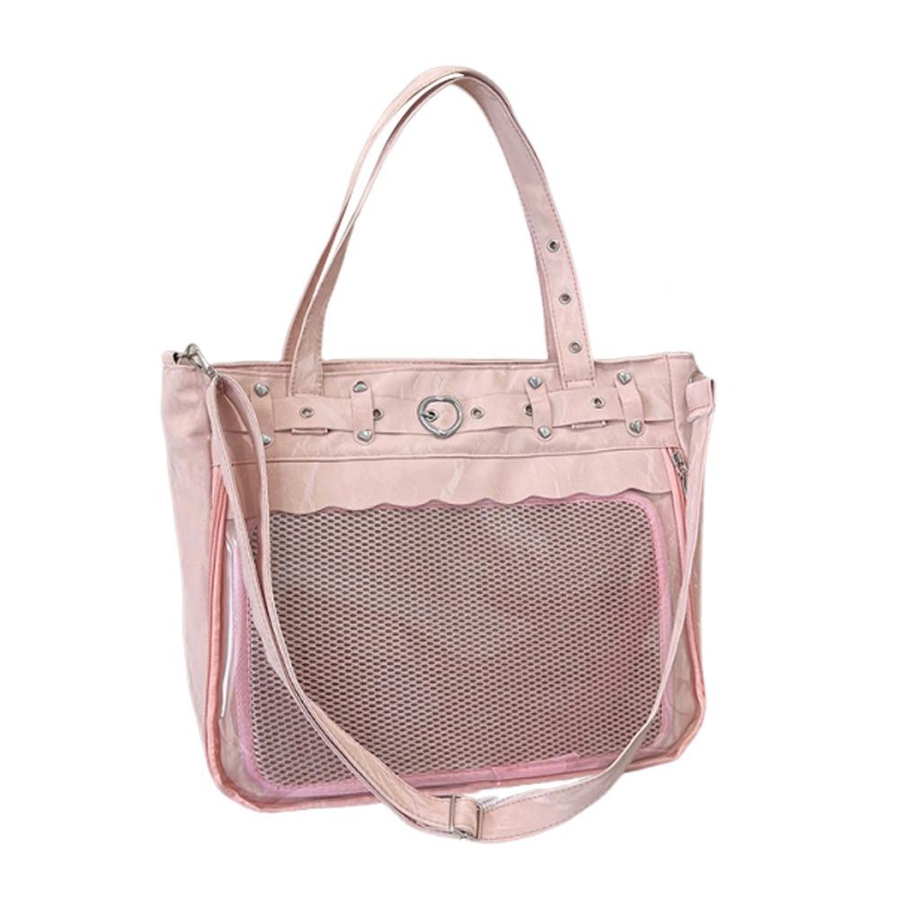 Elegant Transparent Ita Bag Large Capacity Pure Color Y2K Tote Bag Original Design Minimalist Style Shoulder Bag School Use