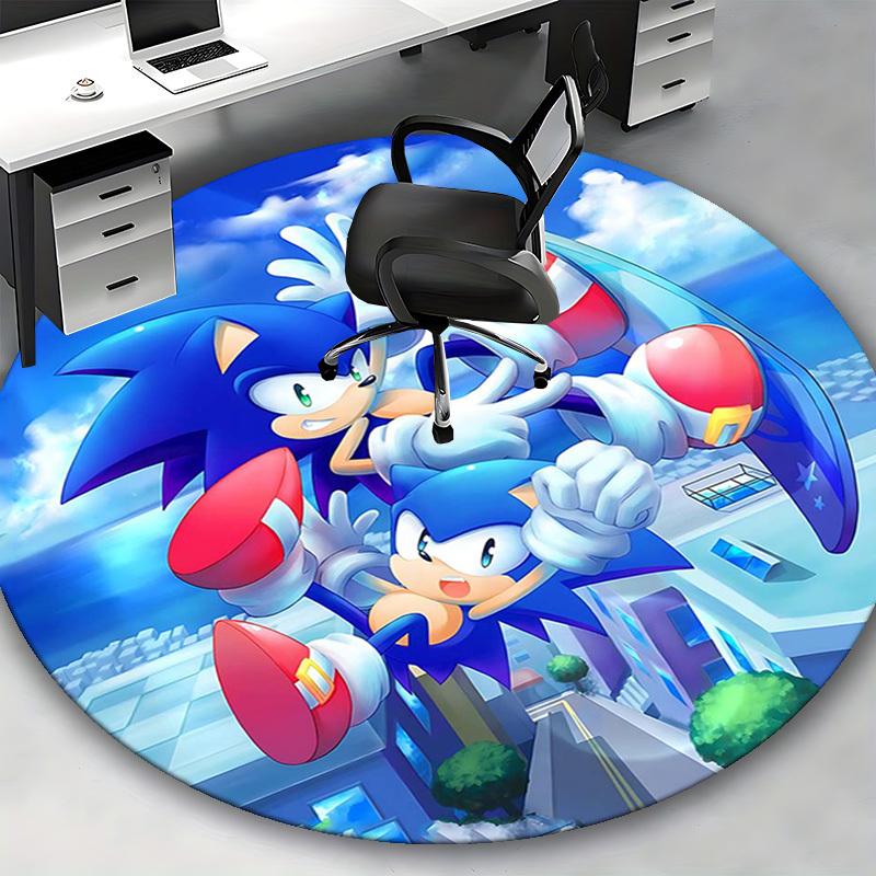 1pc Sonic the Hedgehog Anime Cartoon Design Round Carpet  Office Chair Mat, NonSlip Rug for Home Decor, Living Room, Bedroom, Game Room