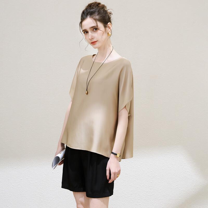 TUHUANG Women's Silk Blend Batwing Sleeve T-Shirt