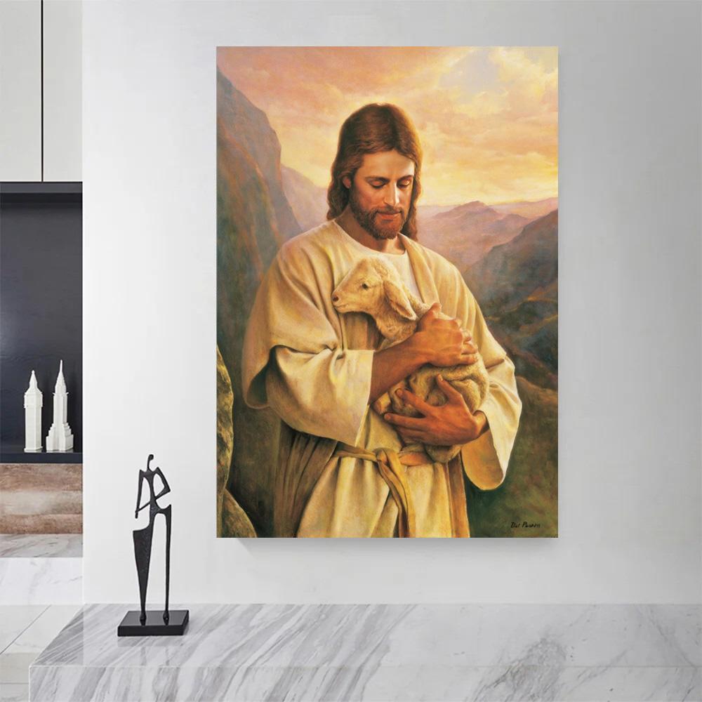 Jesus Herding Sheep Canvas Art Classic Christian Religious Wall Decor Poster Print for Home Decoration