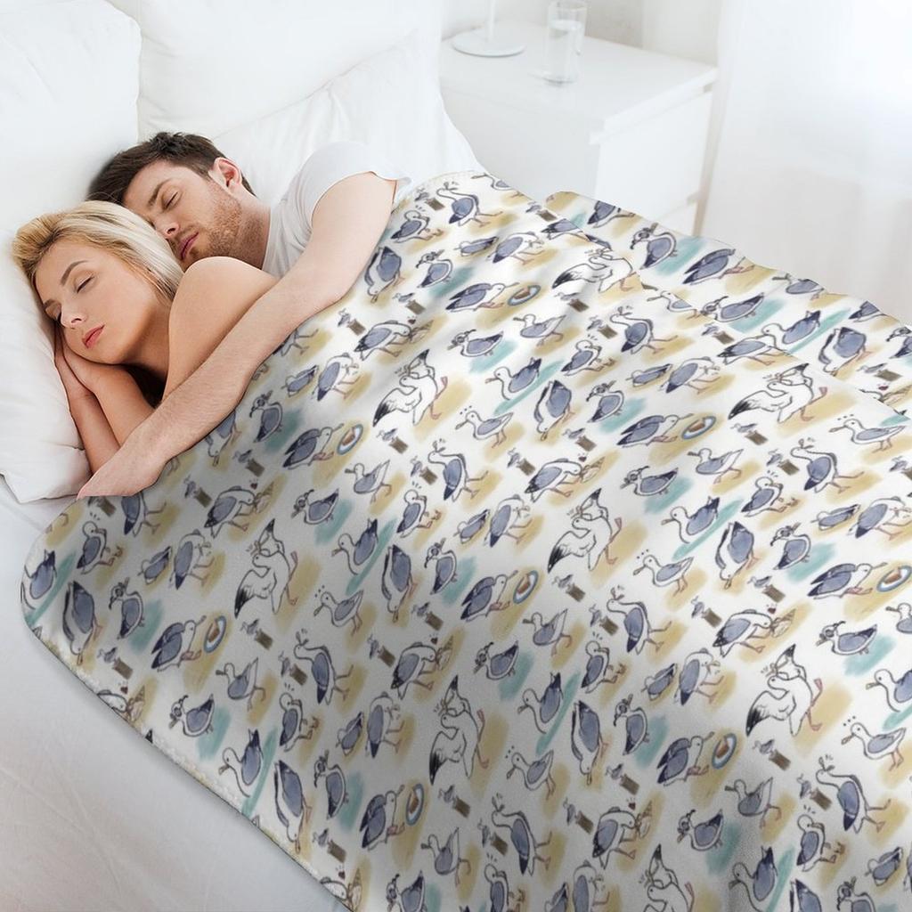 Comical Seagull pattern- beach bois Throw Blanket Thin Soft Blanket for Summer Night Sleeping