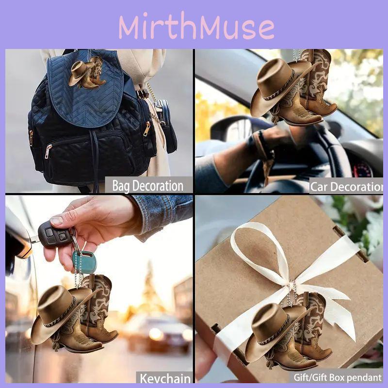 Unique Acrylic Car Pendant Fun Cowboy Boot And Hat Flat Car Decor For Auto Interiors