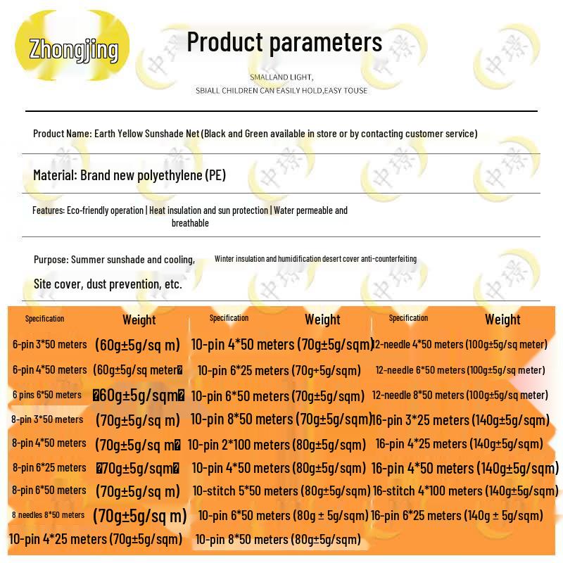 Zhongjing Earth Yellow Sunshade & Dustproof Net