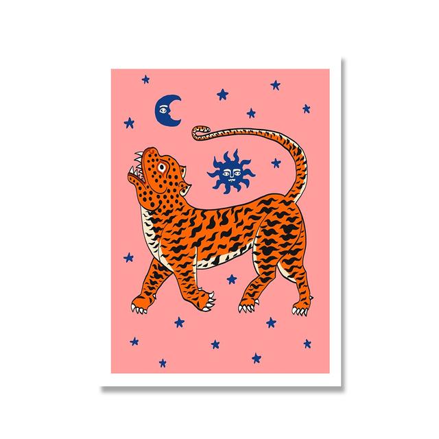Moldura de madeira sólida Bagua Tigers Green Art Prints Animais Pintura em tela Boa sorte Tigre Pôsteres Quiromancia Cartomante Imagens de parede Decoração para casa